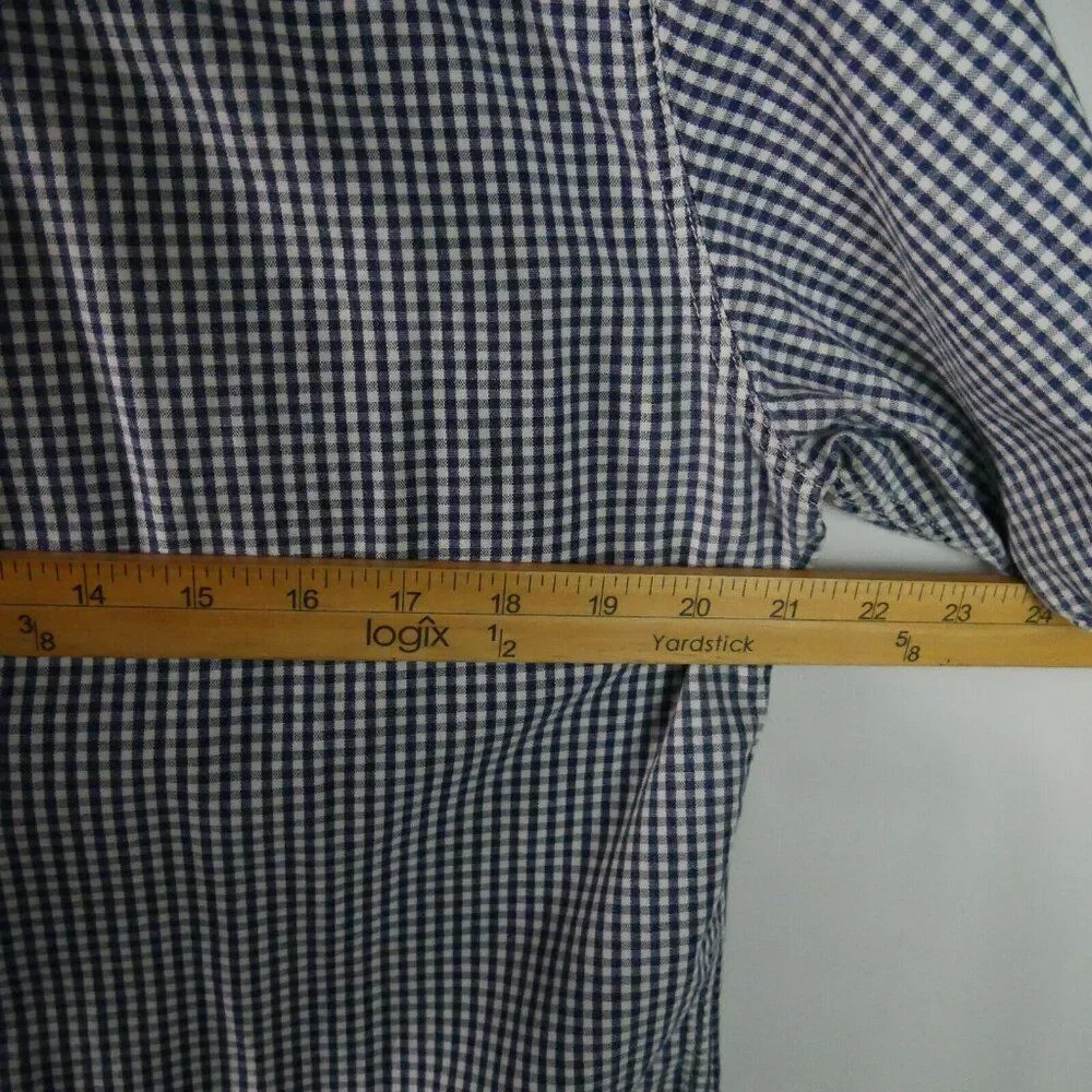 Banana Republic Men's Size L Pearl Snap Plaid Blue Short-Sleeve Button Down